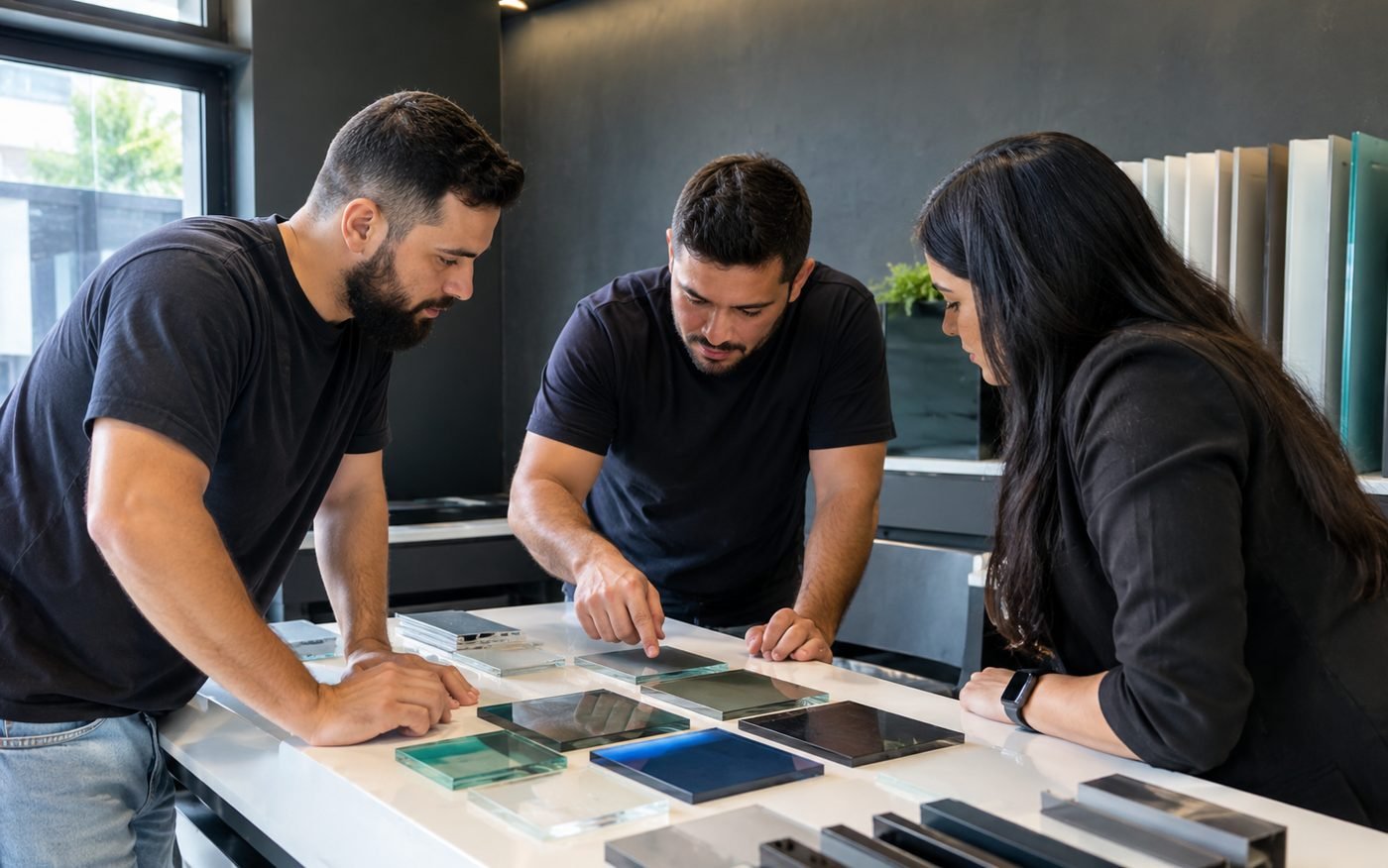 Equipe da LEED SERVICE analisando amostras de materiais